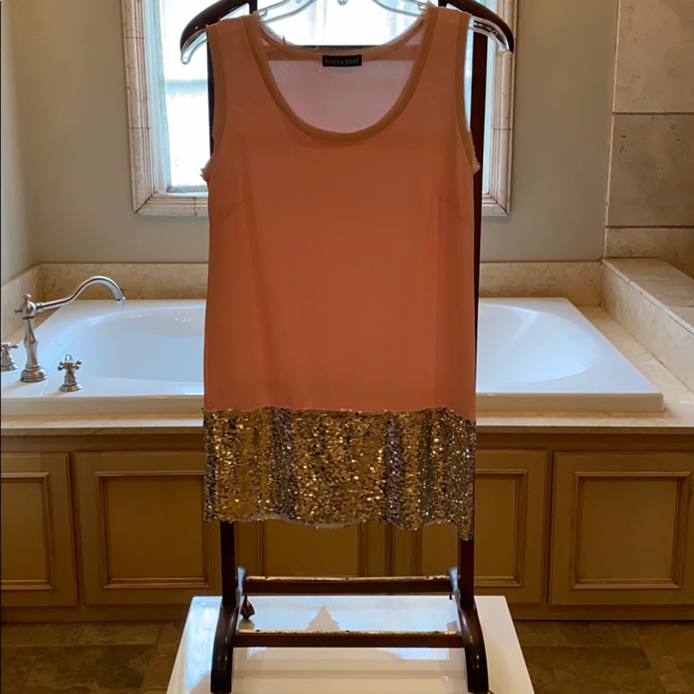 Size S silklike tank with silver sequins at bottom